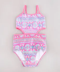 Maiô Infantil Estampado Étnico com Vazado Pink 6