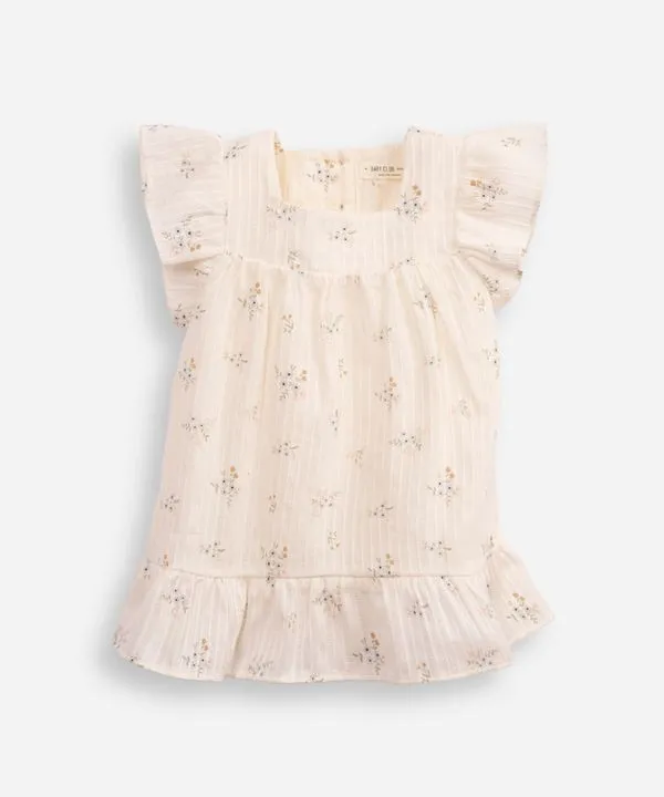 vestido midi infantil de algodão texturizado floral off white 4