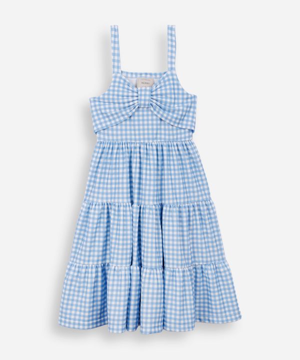 vestido alça fina infantil com recorte xadrez colorido 6