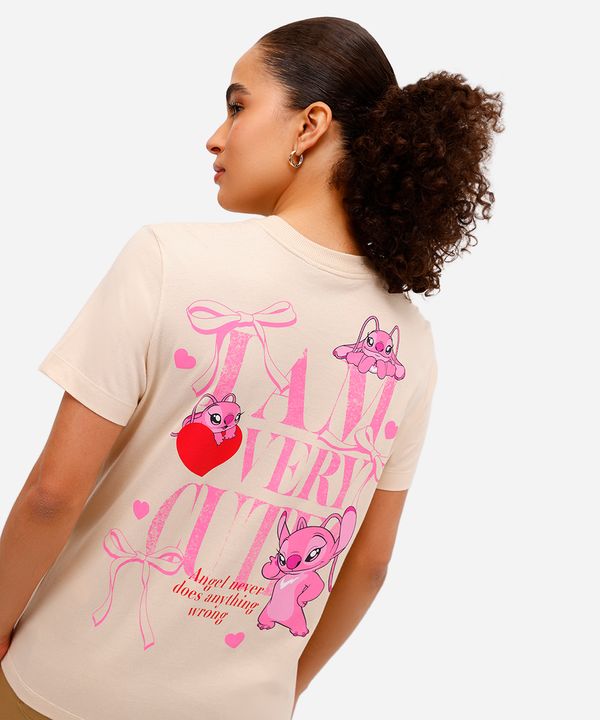 camiseta feminina de algodão stitch angel texturizada bege M