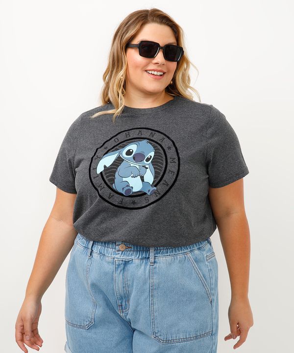 camiseta stitch plus size cinza mescla GG3