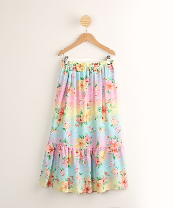Saia Infantil de Viscose Estampada Tie Dye e Floral com Recorte Multicor 10
