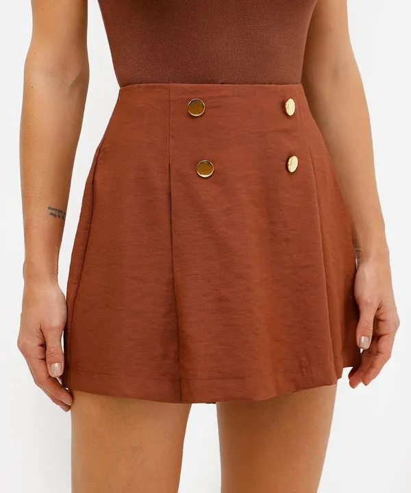 minissaia feminina de viscose com pregas marrom 38