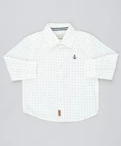 Camisa Infantil Estampada de Poá Manga Longa Off White 1