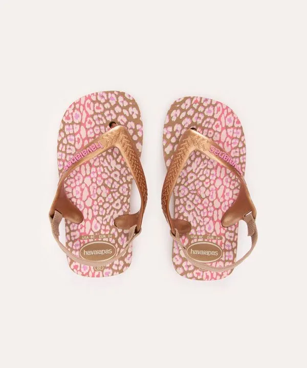 chinelo havaianas infantil baby com elástico animal print rose 17-18