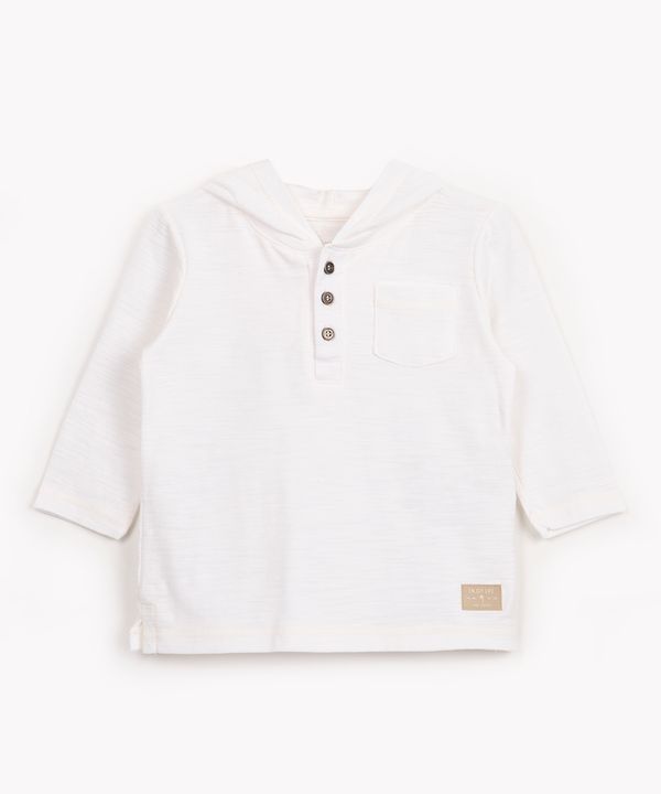 camiseta infantil de algodão flamê manga longa com bolso e capuz off white 3