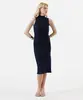 vestido midi feminino canelado com fenda azul P