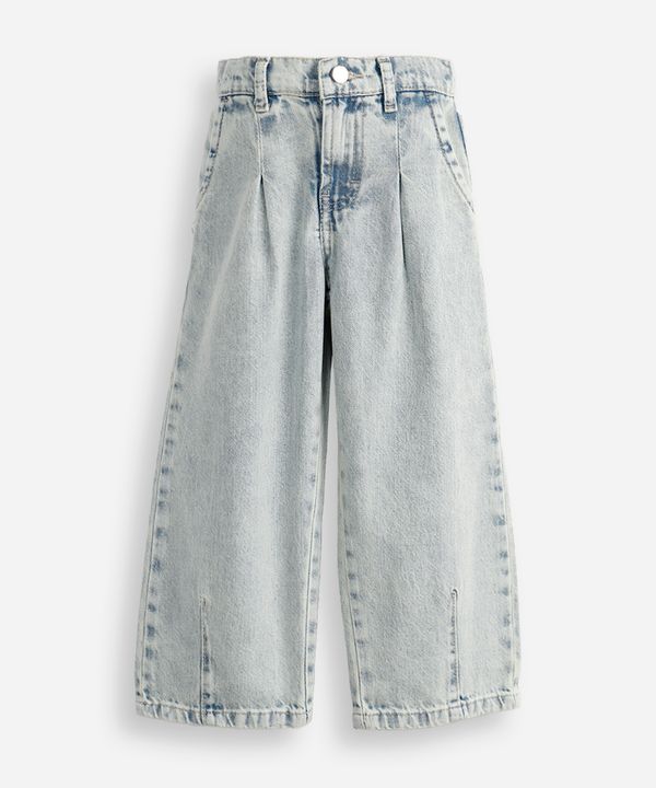 calça barrel infantil jeans com pregas azul 10