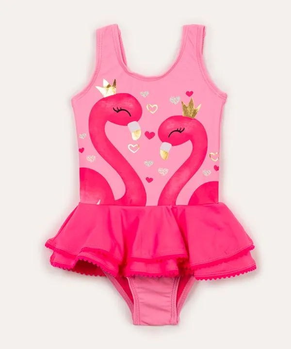 maiô infantil com babado flamingo proteção uv pink 4
