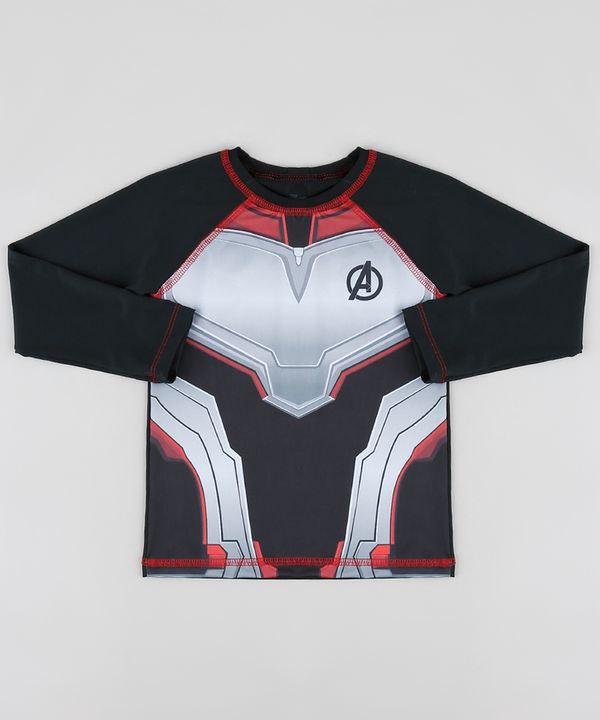Camiseta de Praia Infantil Os Vingadores Raglan Manga Longa Preta 4