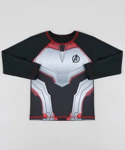 Camiseta de Praia Infantil Os Vingadores Raglan Manga Longa Preta 10