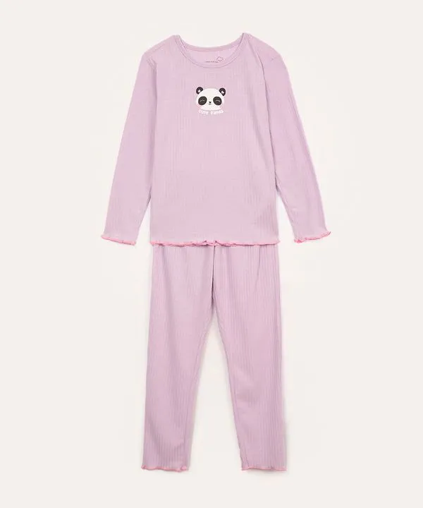 pijama de algodão infantil panda lilás 10