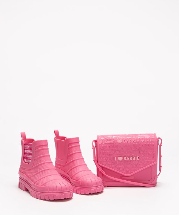 kit infantil de bota e bolsa barbie love rosa 33-34