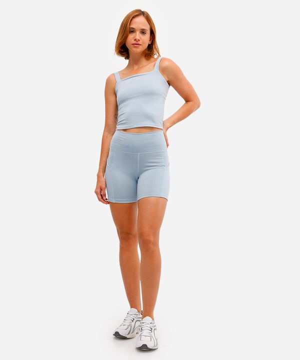 bermuda feminina esportiva com bolsos azul M