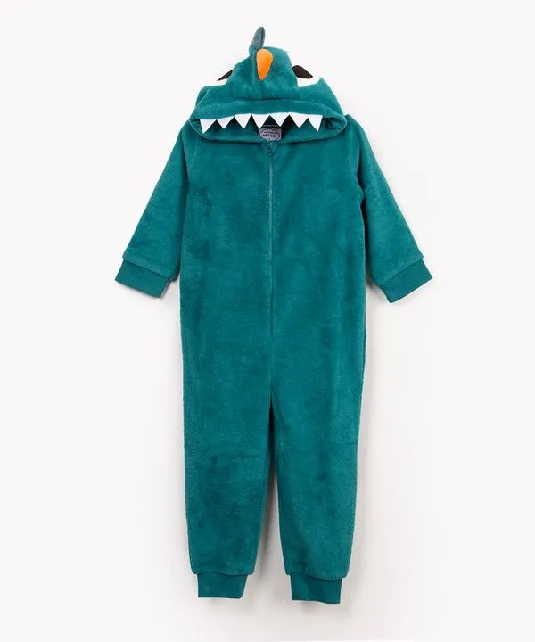 macacão pijama infantil dinossauro de pelúcia manga longa verde 5
