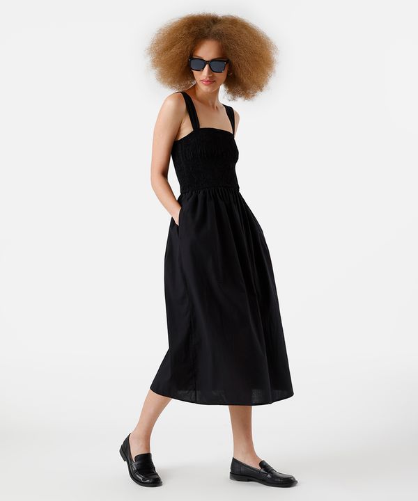 vestido midi feminino de algodão franzido preto G