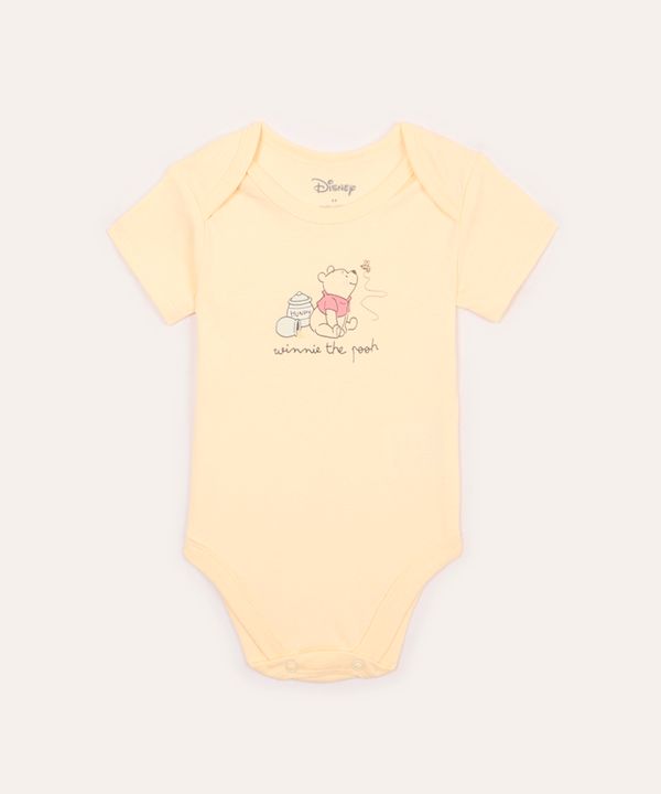 body de algodão infantil ursinho pooh amarelo 0-3