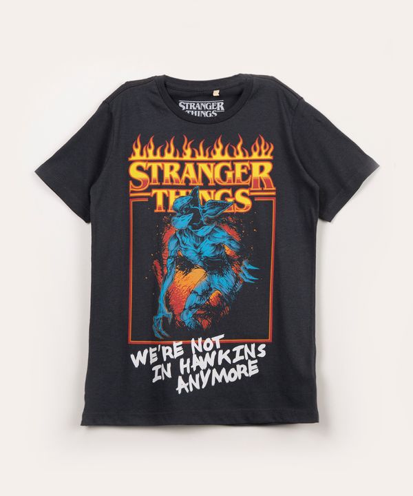 camiseta juvenil de algodão stranger things preto 16
