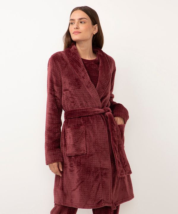 roupão de fleece texturizado vinho G