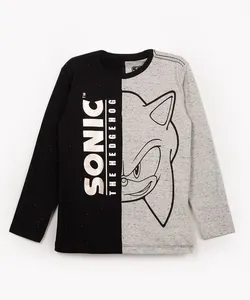 camiseta infantil sonic manga longa preto 10