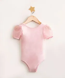 Body Infantil Ballet Manga Bufante Rosa Claro 2