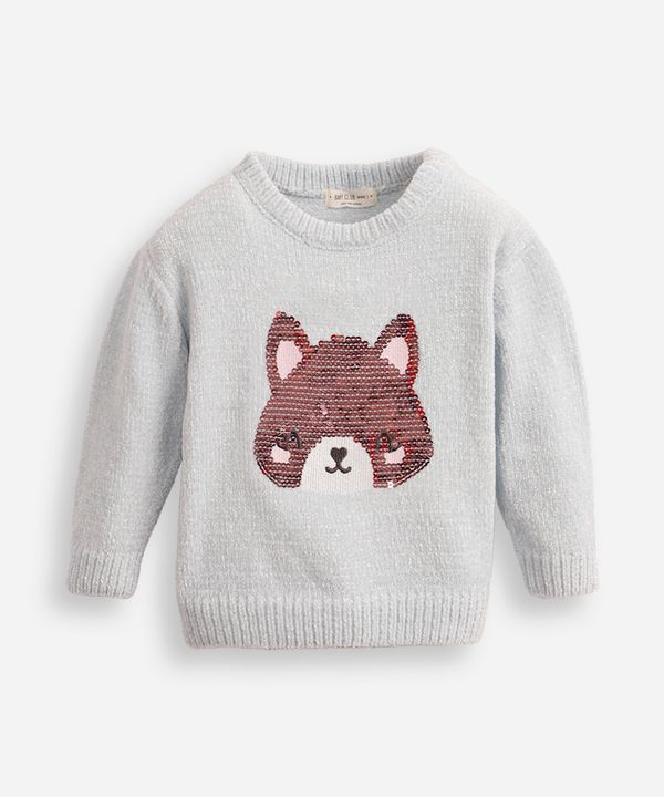 suéter de tricot infantil ursinho de paetê azul 4