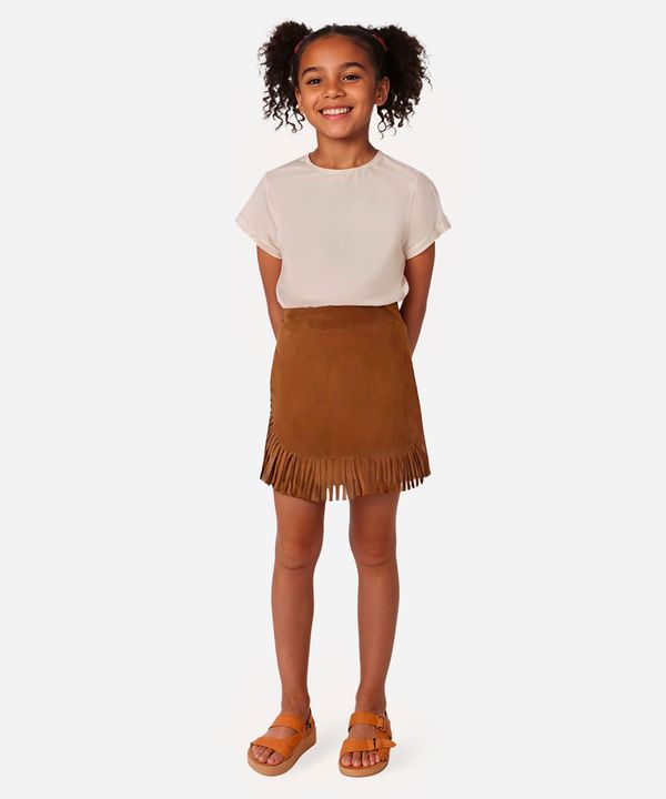 saia curta de suede infantil com franjas marrom 10