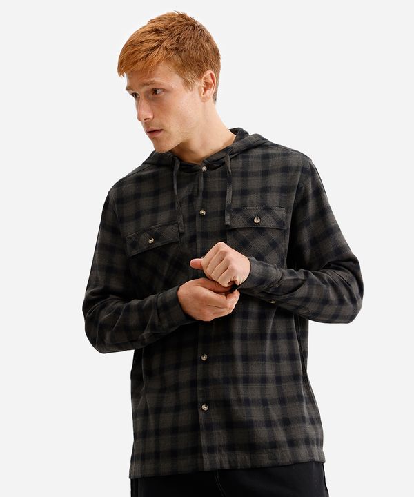 camisa masculina de algodão com capuz xadrez verde GG