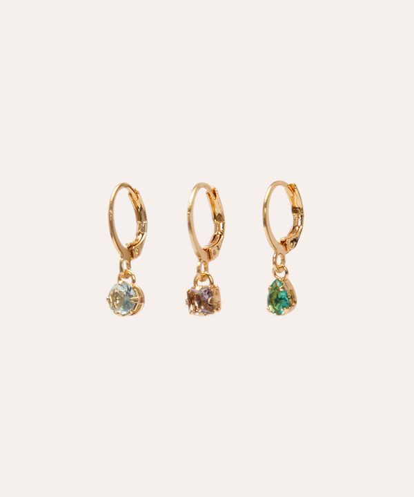 kit de 3 pares de brincos mini argolas com strass dourado Único