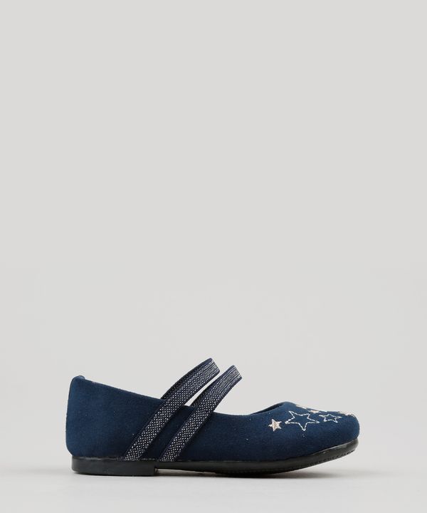Sapatilha Infantil em Suede com Bordado Azul Marinho 21