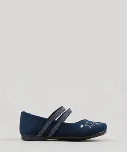 Sapatilha Infantil em Suede com Bordado Azul Marinho 25
