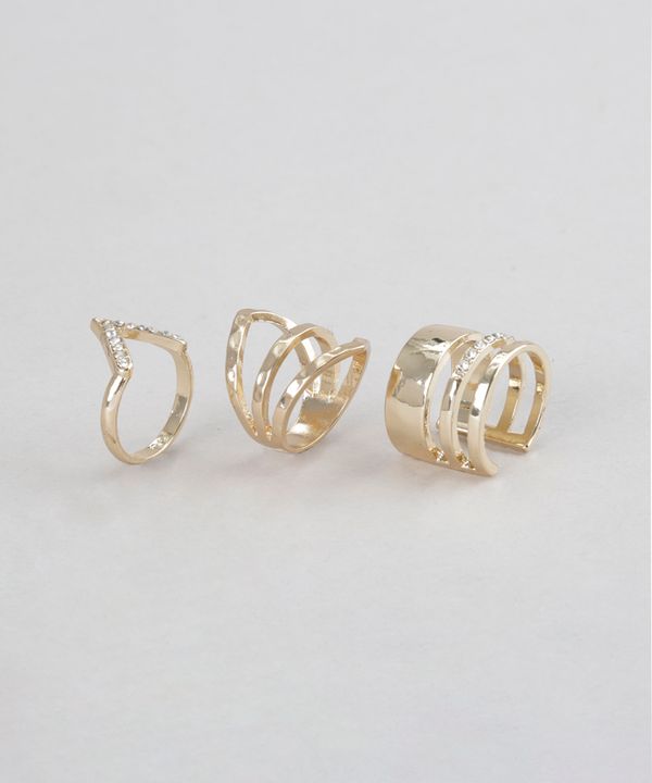 Kit de 3 Anéis Geométricos Dourado M