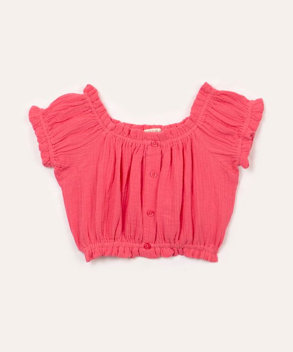 blusa de algodão infantil ciganinha com botões pink 2