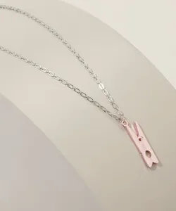 Colar Feminino Folheado com Pregador Prateado Único