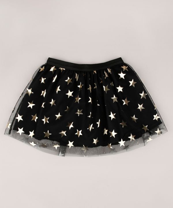 Saia Infantil Halloween em Tule Estampada de Estrelas Preta 4