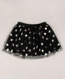 Saia Infantil Halloween em Tule Estampada de Estrelas Preta 1