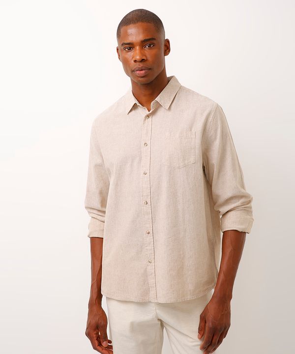 camisa comfort com linho manga longa bege GG
