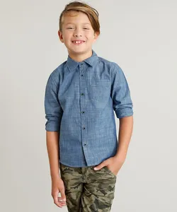 Camisa Jeans infantil Manga Longa Azul Escuro 6