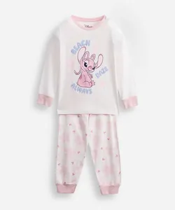 pijama longo infantil de algodão stitch com glitter off white 10
