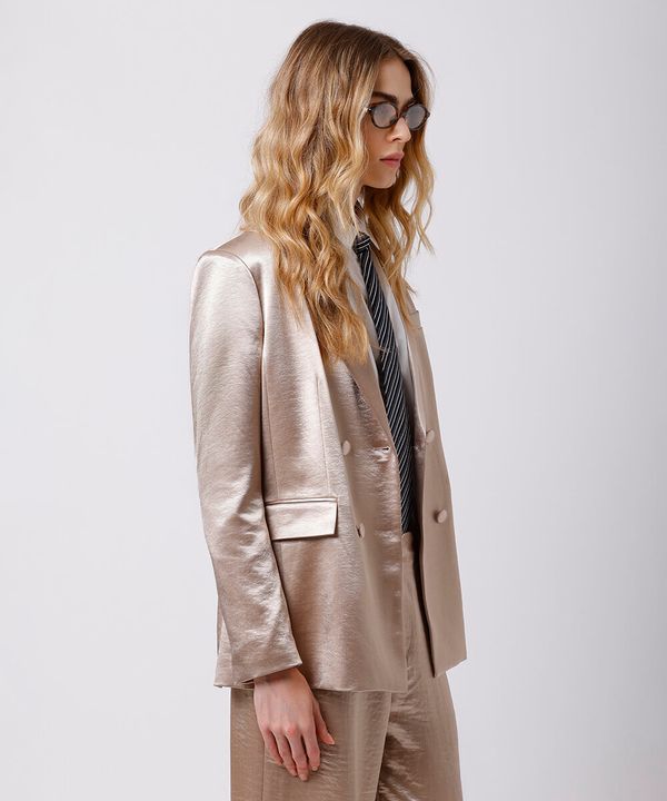 blazer de alfaiataria feminino acetinado mindset bege GG