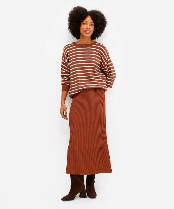 saia midi feminina de tricot canelada laranja GG