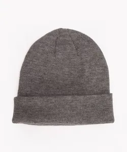 gorro de tricô com dobra cinza mescla escuro Único