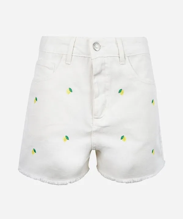 short jeans juvenil com limões bordados branco 10