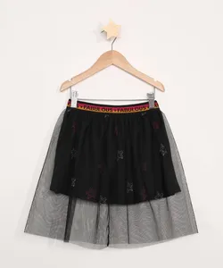 Saia Infantil de Tule Estampada de Estrelas Preta 12