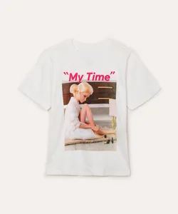 camiseta de algodão juvenil my time barbie off white 16
