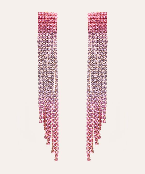 brinco alongado manta strass pink Único