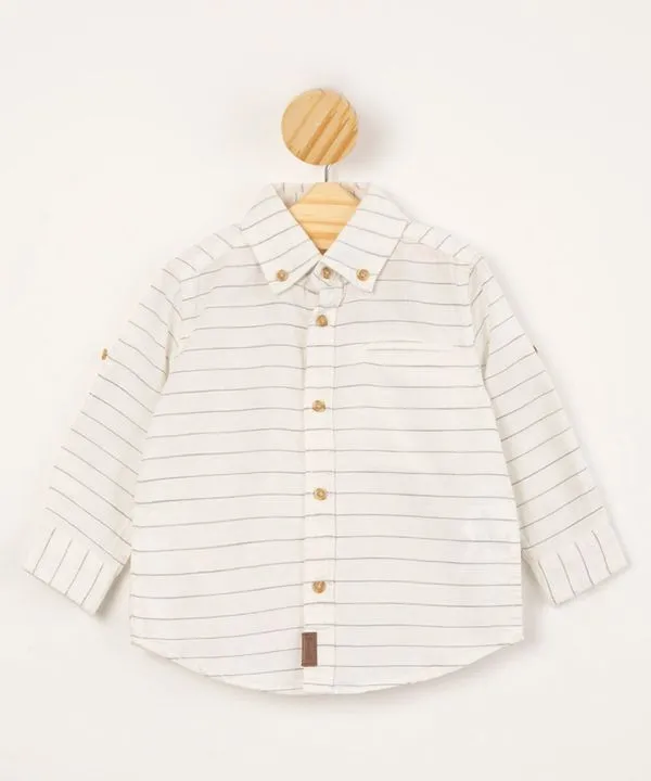 camisa de algodão listrada com bolso manga longa off white 2