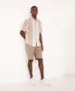 camisa de linho listrada manga curta off white GG