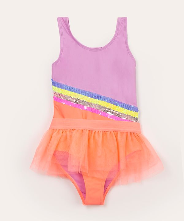 maiô infantil paetês com proteção uv50 e saia de tule multicor 1