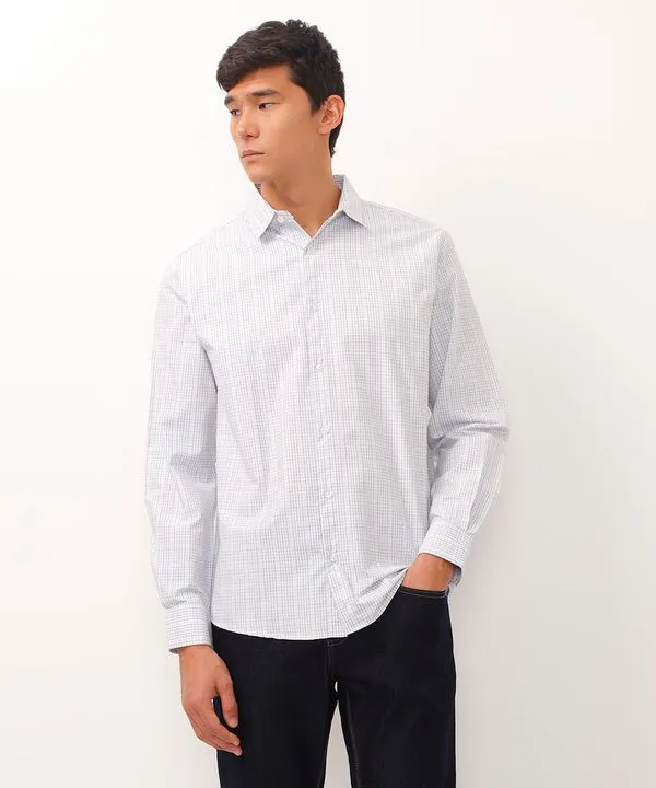 camisa comfort manga longa xadrez branca P